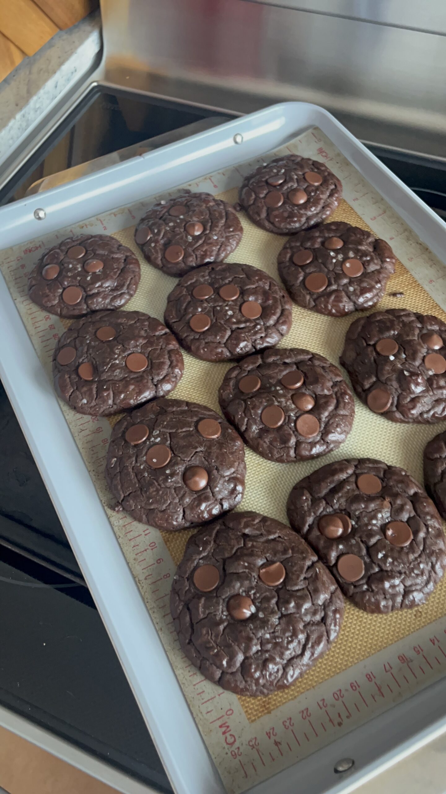 Double Chocolate Cookies on baking sheer